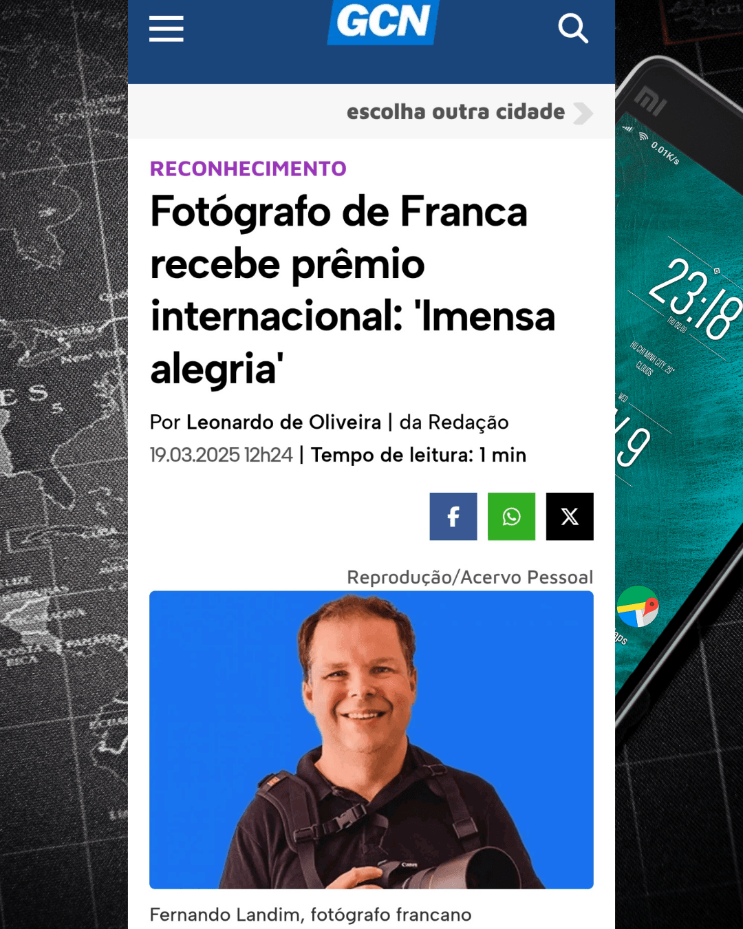 Destaque no Jornal Local — Matéria sobre a foto premiada